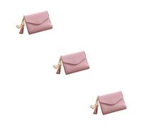 BESTYASH 3pcs RFID Wallet Coin Pocket Light Pink Mini Purse for Women Trifold Wallet Cash Holder Elegant Litchi Grain Design