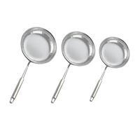 BESTYASH 3pcs Stainless Steel Mesh Strainers Portable Handheld Food Strainers for Frying Hot Pot Noodles Resistant Kitchen Colander with Heat Insulation Design