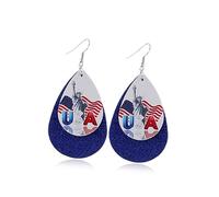 BESTYASH 4 Pairs Independence Day Earrings for Women Double Layer Waterdrop PU Leather Star Dangler Jewelry Unique Flag Design Eye Catching Accessories for Casual Outfits