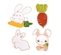 BESTYASH 4PCS Creative Cute Rabbit Carrot Brooch Set Enamel Badge for Women Girls Drop Oil Design Chic Clothing Accessories for Kids and Fashion Lovers Random Style