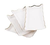 BESTYASH 4pcs Disposable Rectangular Food Serving Trays with Elegant Scalloped Edges for Parties and Desserts Stackable White Platters for Cakes Fruits Snacks and Candy Display