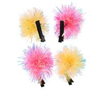 BESTYASH 4pcs Elegant Shiny Clips Tinsel Pompom Hair Clips Women Girls Little Hair Flower Ball Accessories Barrettes for Girls Foil Tinsel Pom Poms Bows Fluffy Ball