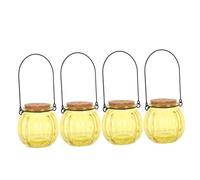 BESTYASH 4pcs Glass Pumpkin Candy Jars with Wooden Stoppers Hanging Tealight Holders Vintage Pumpkin-shaped Storage Containers for Halloween Thanksgiving Fall Wedding Decor