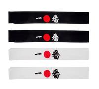 BESTYASH 4pcs Japanese Karate Headband Set, Adjustable White and Blue Samurai Hachimaki Sweatband for Martial Arts, Japanese Costume, Karate Birthday Party, and Sports Use