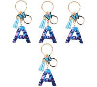 BESTYASH 4pcs Letter a Keychain Butterfly Charm and Tassel Creative Resin and Keyring for Car Keys Purses and Handbags Lightweight and Women Accessory