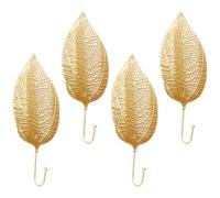 BESTYASH 4pcs Metal Wall Hook Leaf Shaped Golden Metal Multi-Functional Hook for Keys Hats Coats Nordic Decorative for Home Entryway Storage
