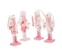 BESTYASH 4pcs Nutcracker Christmas Decorations Set Hand Painted Xmas Hanging Ornaments Pink Soldier Figurines Festive Holiday Home and