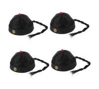 BESTYASH 4pcs Qing Dynasty Emperor Hats with Ponytail Ancient Chinese Headgear for Adults Lightweight Handmade Embroidered Caps for Cosplay Party Drama Costume Accessories