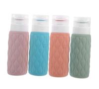 BESTYASH 4pcs Travel Silicone Bottles Refillable Toiletry Containers for Shampoo Conditioner Leak with Storage Bag Easy Dispensing Cherry Blossom Pink Grape Purple