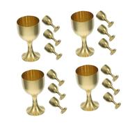 BESTYASH 4sets Vintage Brass Chalice Goblets Elegant Retro Communion Cups with High Footed Design Decorative Medieval Style Copper Wine Glasses for Home Bar Parties and Ritual Worship 4pcs*4