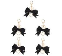 BESTYASH 5pcs Bowknot Keychain with Fake Pearl Heart Pendant Durable Cloth Material Stylish Bag Car Key Accessory Eye-catching Ribbon Design for Fashionable Key Decoration