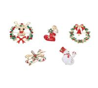 BESTYASH 5pcs Christmas Alloy Brooch Xmas Style Decorative Pins with Snowman Bell Stocking Bow Reindeer for Women Christmas Party Accessories