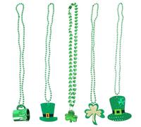 BESTYASH 5pcs St Patrick's Day Shamrock Beads Necklaces Green Plastic Chain Pendant Set for Irish Festival Party Accessories Random Style