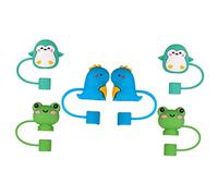 BESTYASH 6 pcs Silicone Straw Caps for Reusable Straws Cute Cartoon Tips Cover Set Penguin Frog Dinosaur for Parties Protects Easy to Use Silicone Material