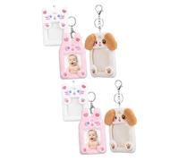 BESTYASH 6pcs Cute Plush Animal Keychain Photocard Holder Transparent Sleeves for Easy Display Adorable Dog Cat Bunny Pendant for Memories The Go