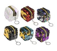 BESTYASH 6pcs Mini Cubic Sequin Change Purse for Women Versatile Zipper Coin Wallets in Red Purple Green and Material with Smooth Structure