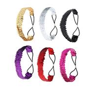 BESTYASH 6pcs Reversible Sequin Headbands for Women Sparkly Hair Bands Silver Gold Rosy Purple Stylish Hair Accessories for Parties Proms Special Occasions Random Color