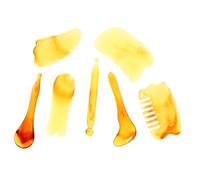 BESTYASH 7-Piece Gua Sha Facial Massage Tool Set Amber Color Body Scraping Massage Tool for Relaxation and Muscle Relief Portable Combs for Face and Leg