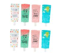 BESTYASH 8pcs 100ml Foldable Leakproof Shampoo and Lotion Bags Refillable Travel Toiletry Containers with Green Star, Blue Sky, White Dot, Pink Airplane for Tsa Compliant Packing