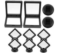 BESTYASH 8pcs Black Floating Coin Display Case Set Stands, 3d Pe Film Frames for Medals, Challenge Coins, Jewelry, and Decorative Gems, 7x7x2cm Desktop Display Rack for Collectors