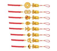 BESTYASH 8Pcs Chinese New Year Hanging Ornaments Set - Small Horse, Fish, Money Bag, Yuanbao, Blessing Plate, Caishen, Lantern, Copper Coin Pendants for Lunar New Year Bonsai and Home Décor