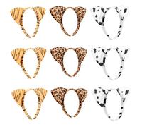 BESTYASH 9pcs Plush Leopard Cat Ears Headband Set for Soft Animal Ear Face Washing Hoops for Skincare Makeup Costume Party Accessories Gift with Comfortable Fit