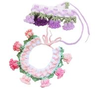 BESTYASH Adjustable Crochet Pet Collar 2PCS Bell Flower Scarf for Dogs and Cats Perfect for Photography Props and Social Media