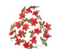 BESTYASH Bendable Xmas Rattan Garland with Red Flower and Leaves Eco Friendly Hanging Ornament for Christmas Holiday Decoration Festive Wreath Accessory to Enhance Seasonal Ambiance