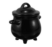 BESTYASH Black Ceramic Witch Cauldron Soup Mug with Lid Candy Bowl Halloween Party Decor Functional Cauldron Kettle for Spooky Dining and Fantasy Gifts