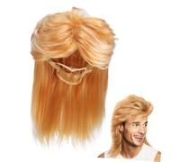 BESTYASH Blonde Mullet Wig Men Synthetic High-temperature Fiber 80s Long Hair Cosplay Halloween Costume Accessory for Party