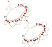 BESTYASH Boho Bell Anklet Bracelet for Women 2Pcs Adjustable Tassel Barefoot Sandals Chain with Colorful Bells Gold Tone Foot Jewelry for Belly Dance Wedding and Summer Beach