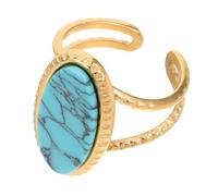 BESTYASH Boho Turquoise Ring for Women Adjustable Stackable Finger Ring with Chunky Oval Blue-green Stone Golden Vintage Western Style Comfortable Wear