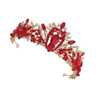 BESTYASH Bridal Crystal Tiara Crown with Red Rhinestones, Gold Handmade Wedding Crown Headband for Women Bride Hair Accessory, Elegant Bridal Jewelry for Wedding and Ceremony