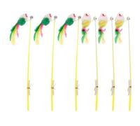 BESTYASH Cat Teaser Wand Interactive Feather with Mouse Shape and Bell 6pcs Made of Sturdy Plastic and Strengthening Pet Relationship Random Color for Cats