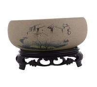 BESTYASH Ceramic Bonsai Planter and Hydroponic Lotus Bowl Pot Plastic Base 16-17cm Vintage Porcelain Vase for Indoor Home Decorative Flower Display