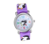 BESTYASH Children's Portable Watch 5 Pcs Cute Penguin Analog Wristwatch Lightweight Waterproof Stainless Steel PVC Learning Time for Kids Outdoor Study Purple