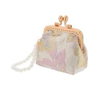 BESTYASH Chinese Brocade Coin Purse with Sophisticated Pearl Design Small Handheld Vintage Clutch Wallet for Women and Versatile Storage with Stylish Golden Accents Elegant Floral Pattern
