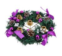 BESTYASH Christmas Advent Wreath Candlestick 5 Purple Pillar Candle Holders Pinecone Centerpiece Artificial Christmas Wreath for Table Decoration Holiday Season