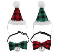 BESTYASH Christmas Pet Hat and Collar Set Green Cotton-polyester Material 2 Sets Easy to Wear with Stylish Festive Design and Holiday Spirit for Small Dogs and Cats for Christmas Parties