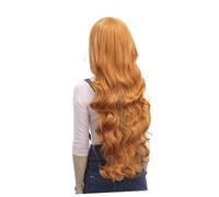 BESTYASH Colorful Long Wave Curly Wig with Bangs for Cosplay Orange Style Lace Hair Wig for Women for Stage Performance and Daily Wear