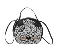 BESTYASH Creative PU Handbag Small round Cat Ears for Ladies | Leopard Grain Style, Large Capacity Daily Carry, Portable Travel Use, Black and White Options