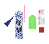 BESTYASH DIY Rhinestone Painting Bookmark Set with Blue Plastic Leather Material, Easy to Operate Tassel Lanyard Included for Handmade Bookmarks and Crafts