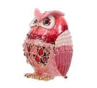 BESTYASH Enamel Owl Jewelry Box with Alloy Build Decorative Hinged Metal Trinket Organizer Small Owl Statue Sculpture for Tabletop Centerpiece and Ring Storage Charming Pink Collectible