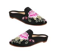 BESTYASH Ethnic Style Women Embroidery Slippers Comfortable Household Slippers with Cotton Blend Material and Tpr Sole, Fashionable Summer Footwear for Outdoor Use