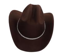 BESTYASH Felt Western Cowboy Hat with Rhinestone Band Wide Brim Jazz Style Headgear for Summer Outdoor Activities and Music Parties Lightweight Cowgirl Accessory Brown