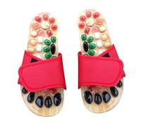 BESTYASH Foot Acupressure Massage Slippers Natural Cobblestone Therapy Shoes for Relaxation Red Refresh Tired Feet Promote Blood Flow Comfortable PU Material