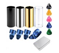 BESTYASH Guitar Fingerstall Set with Stainless Steel, Glass, Silicone and Cloth Slides 21pcs Includes Storage Box for Guitar and Bass Accentuate Middle Harmonics and Bright Sound