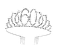 BESTYASH Hair Accessories Birthday Crown Tiara Headband 60th Birthday Silver Glitter Crown Cake Decoration Headdress For Women Girls Party