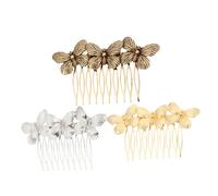 BESTYASH Hair Comb Set Elegant Silver Finish for Vintage Butterflies Alloy Bride 3pcs Hair Decoration for Weddings and Birthday Parties