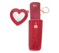 BESTYASH Heart-Shaped Lipstick Keychain Case with Mirror, Portable Pu Rhinestone Lip Balm Holder for Handbags and Travel, Universal Compatibility and Effortless Attachment in Red